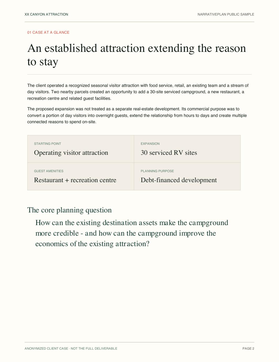 Anonymized canyon attraction case overview